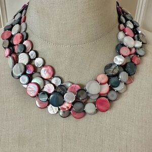 Sea Lily Multi-Strand Mother of Pearl Shell Disc Necklace